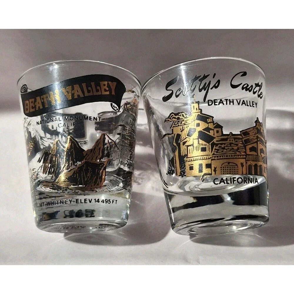 2 Scotty's Castle & National Monument Death Valley California Shot Glasses Gold